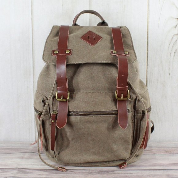 Other - Men's Brown Leather Canvas Backpack